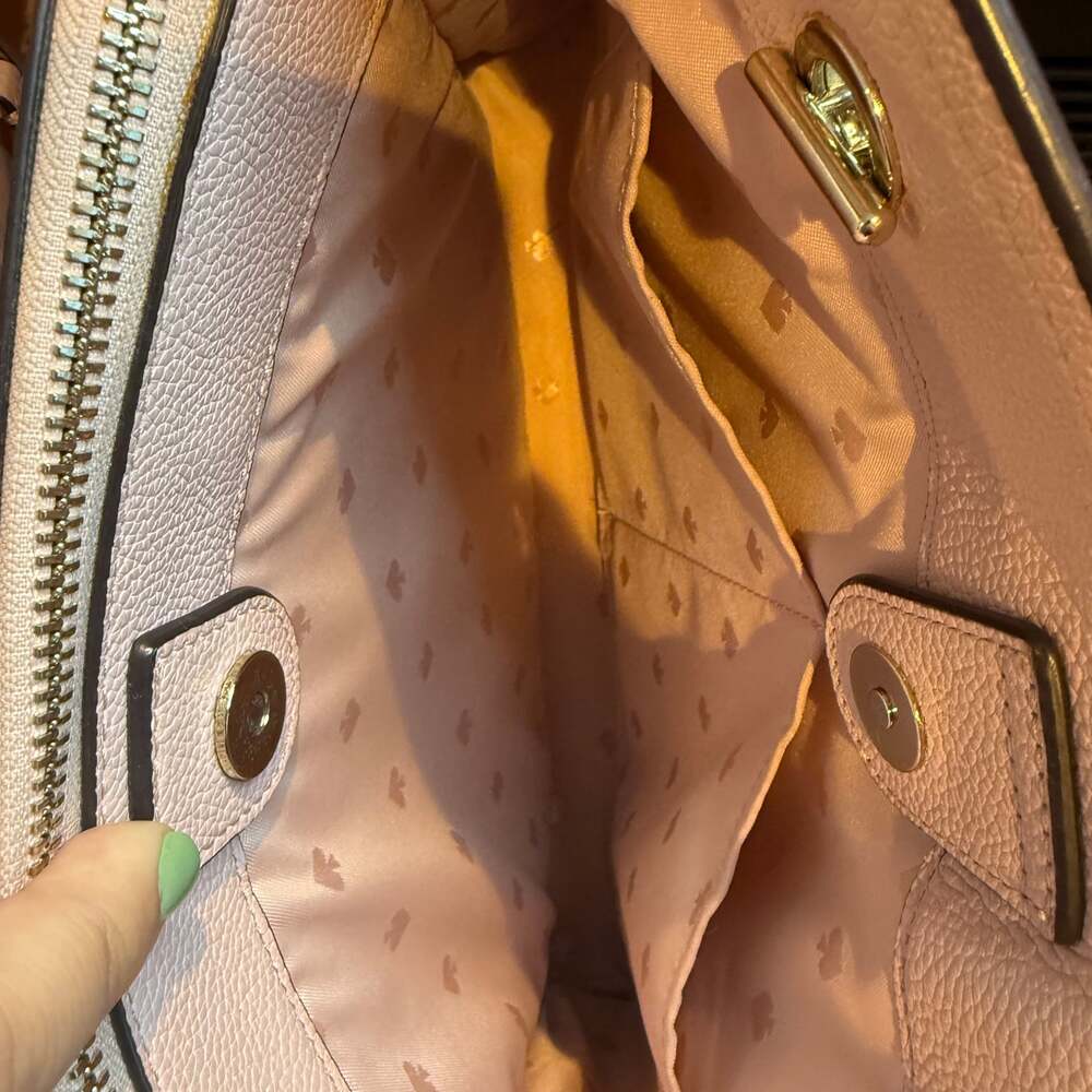 Kate Spade New York Blush Pink Pebbled Leather Tote Bag Chain Shoulder Strap - Picture 6 of 12